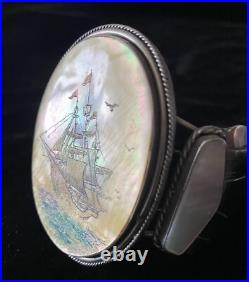 Rare Large Vintage Native American Scrimshaw Ship Bracelet