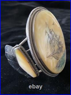 Rare Large Vintage Native American Scrimshaw Ship Bracelet