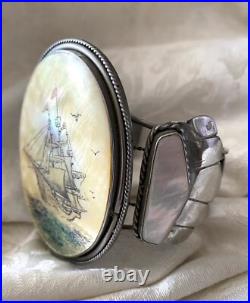 Rare Large Vintage Native American Scrimshaw Ship Bracelet