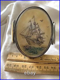 Rare Large Vintage Native American Scrimshaw Ship Bracelet