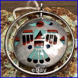 Rare Large Vintage Zuni Sterling Inlay Spinner Pendant By Natachu Hi Quality Pc