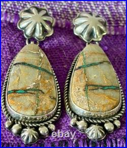 Rare Larose Ganadonegro Navajo Royston Ribbon Turquoise Concho Earrings Native