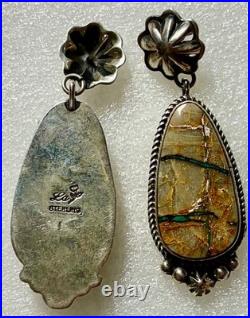 Rare Larose Ganadonegro Navajo Royston Ribbon Turquoise Concho Earrings Native