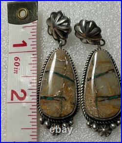 Rare Larose Ganadonegro Navajo Royston Ribbon Turquoise Concho Earrings Native