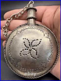 Rare Late 1800's Navajo Handcrafted Coin Silver Tobacco Canteen / Water Flask C