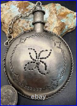 Rare Late 1800's Navajo Handcrafted Coin Silver Tobacco Canteen / Water Flask C