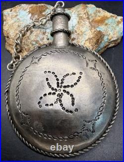 Rare Late 1800's Navajo Handcrafted Coin Silver Tobacco Canteen / Water Flask C