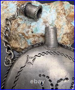 Rare Late 1800's Navajo Handcrafted Coin Silver Tobacco Canteen / Water Flask C