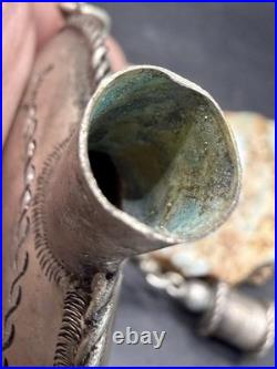 Rare Late 1800's Navajo Handcrafted Coin Silver Tobacco Canteen / Water Flask C