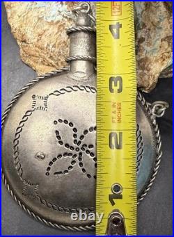 Rare Late 1800's Navajo Handcrafted Coin Silver Tobacco Canteen / Water Flask C