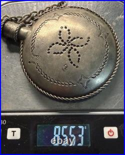 Rare Late 1800's Navajo Handcrafted Coin Silver Tobacco Canteen / Water Flask C