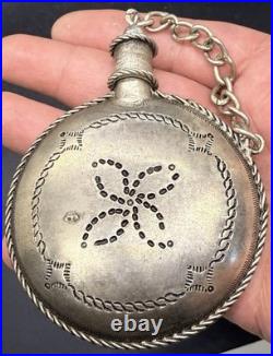 Rare Late 1800's Navajo Handcrafted Coin Silver Tobacco Canteen / Water Flask C