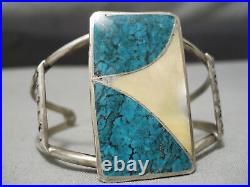 Rare Lee Family Vintage Navajo Spiderweb Turquoise Sterling Silver Bracelet Old