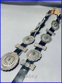 Rare Lone Mountain Turquoise Vintage Navajo Sterling Silver Concho Belt