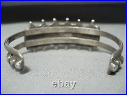 Rare Long Coral Vintage Navajo Sterling Silver Bracelet Old