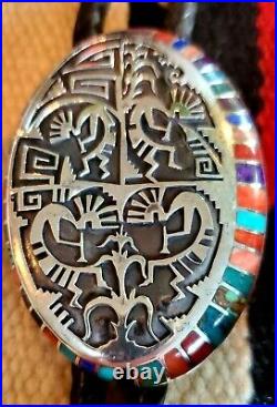 Rare Lonn Parker Bolo Inlay Sterling Overlay Turquoise Spiney Oyster Navajo