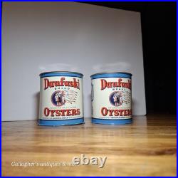 Rare Lot Of 2 Small Pint Size Daufuski Oyster Tin Can Seafood Native American