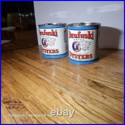 Rare Lot Of 2 Small Pint Size Daufuski Oyster Tin Can Seafood Native American