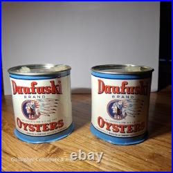 Rare Lot Of 2 Small Pint Size Daufuski Oyster Tin Can Seafood Native American