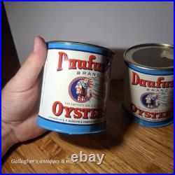 Rare Lot Of 2 Small Pint Size Daufuski Oyster Tin Can Seafood Native American