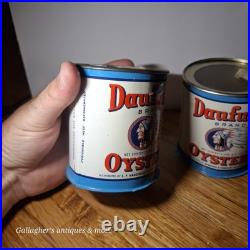 Rare Lot Of 2 Small Pint Size Daufuski Oyster Tin Can Seafood Native American