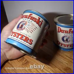 Rare Lot Of 2 Small Pint Size Daufuski Oyster Tin Can Seafood Native American