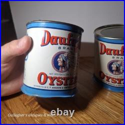 Rare Lot Of 2 Small Pint Size Daufuski Oyster Tin Can Seafood Native American