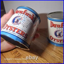Rare Lot Of 2 Small Pint Size Daufuski Oyster Tin Can Seafood Native American