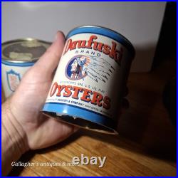 Rare Lot Of 2 Small Pint Size Daufuski Oyster Tin Can Seafood Native American