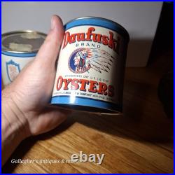Rare Lot Of 2 Small Pint Size Daufuski Oyster Tin Can Seafood Native American