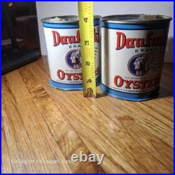 Rare Lot Of 2 Small Pint Size Daufuski Oyster Tin Can Seafood Native American