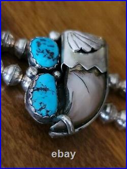 Rare M Tsosie Native American Navajo Bear Sterling Turquoise Necklace 101 gr 21
