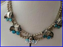 Rare M Tsosie Native American Navajo Bear Sterling Turquoise Necklace 101 gr 21