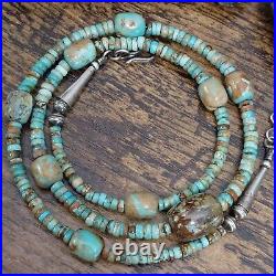 Rare MCGINNIS TURQUOISE Navajo Pearl Bench Bead Mixed Shape Necklace Sterling