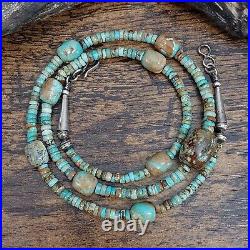 Rare MCGINNIS TURQUOISE Navajo Pearl Bench Bead Mixed Shape Necklace Sterling