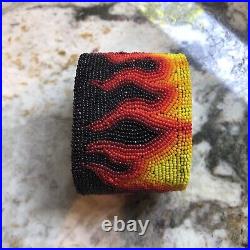 Rare Marcus Amerman Native American Choctaw Artist Flame Beaded Cuff Bracelet