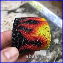 Rare Marcus Amerman Native American Choctaw Artist Flame Beaded Cuff Bracelet