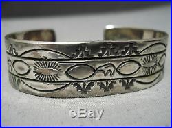 Rare Mary Morgan Vintage Navajo Hand Tooled Sterling Silver Bracelet