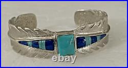Rare- Michael Kirk For Relios Co. Sterling /inlaid Gems Feather Style Cuff #j44