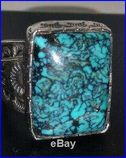 Rare NATIVE AMERICAN HIGH GEM GRADE SPIDERWEB BLUE WIND TURQUOISE RING SILVER