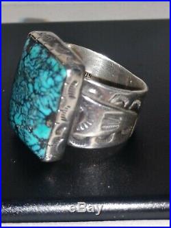 Rare NATIVE AMERICAN HIGH GEM GRADE SPIDERWEB BLUE WIND TURQUOISE RING SILVER