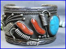 Rare NAVAJO Ray Calliditto KINGMAN TURQUOISE STERLING Silver 93g CUFF Bracelet