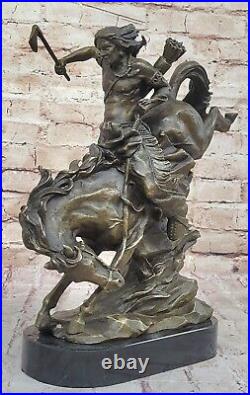 Rare Najavo Native American Indian Art Chief Horse Bronze Marble Statue 15 LBS