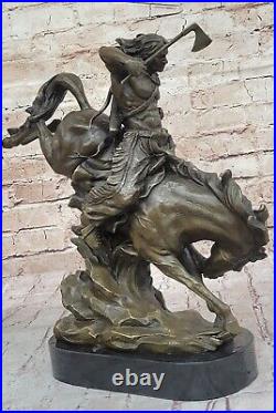 Rare Najavo Native American Indian Art Chief Horse Bronze Marble Statue 15 LBS