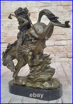Rare Najavo Native American Indian Art Chief Horse Bronze Marble Statue 15 LBS