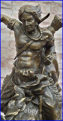 Rare Najavo Native American Indian Art Chief Horse Bronze Marble Statue 15 LBS