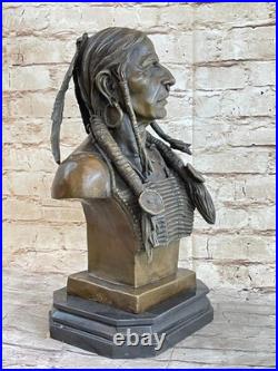 Rare Najavo Native American Indian Art Chief Horse Bronze Marble Statue Art Sale