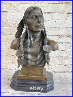 Rare Najavo Native American Indian Art Chief Horse Bronze Marble Statue Art Sale