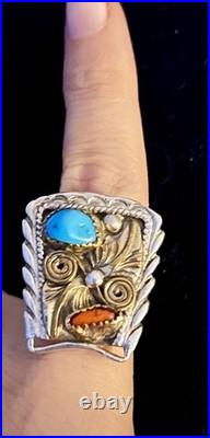 Rare Native American Art Sterling 925 Ring Navajo Or Zuni Turquoise