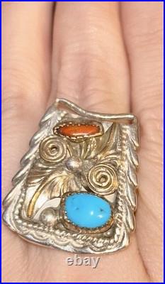 Rare Native American Art Sterling 925 Ring Navajo Or Zuni Turquoise